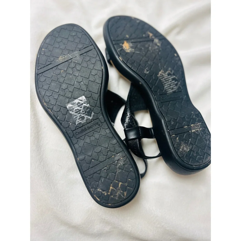 Croft & Barrow Womens Black Perforated T-Strap Ortholite Wedge Sandals Size 8.5